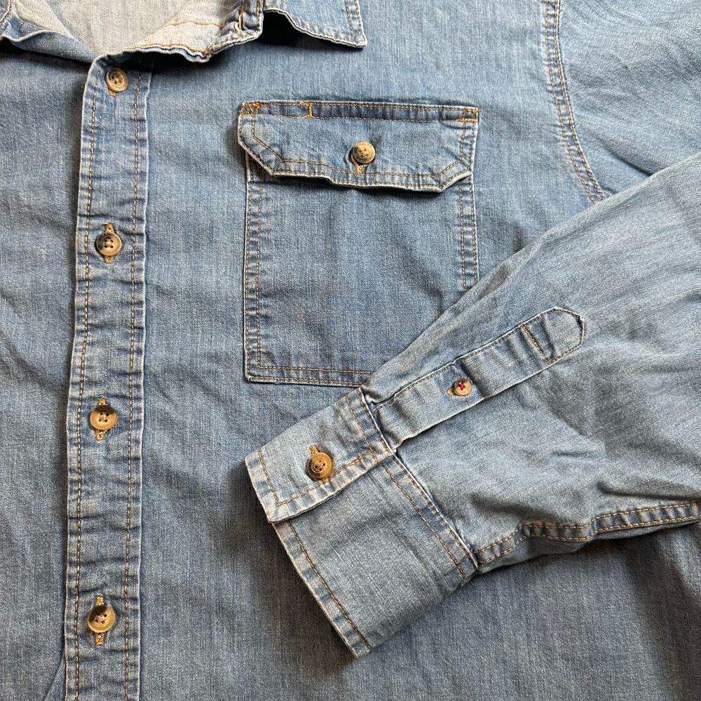 Wrangler Big & Tall Denim Shirt Mens 3XL Blue Chambray Button Up Workwear - Picture 3 of 11